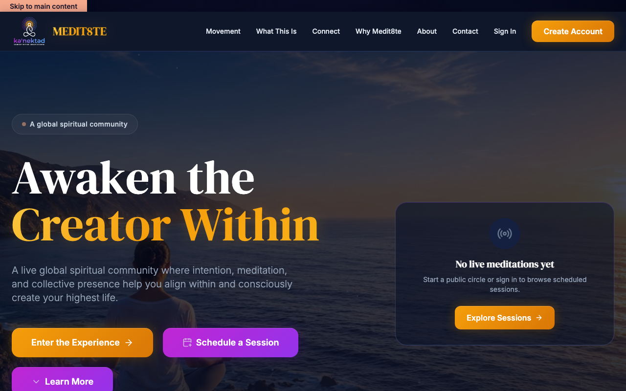 Medit8te homepage