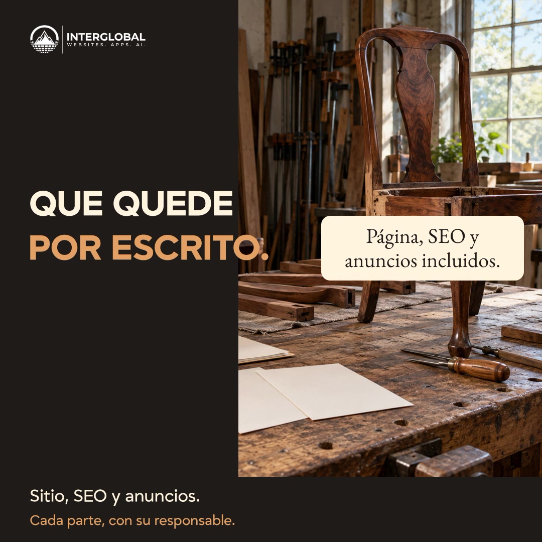 Banco de trabajo ilustrativo con una silla sin terminar. No es un cliente ni un resultado.