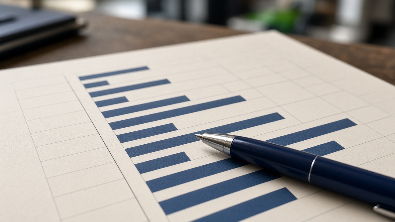 Navy pen on cream paper with a navy bar chart for Dallas ads measurement