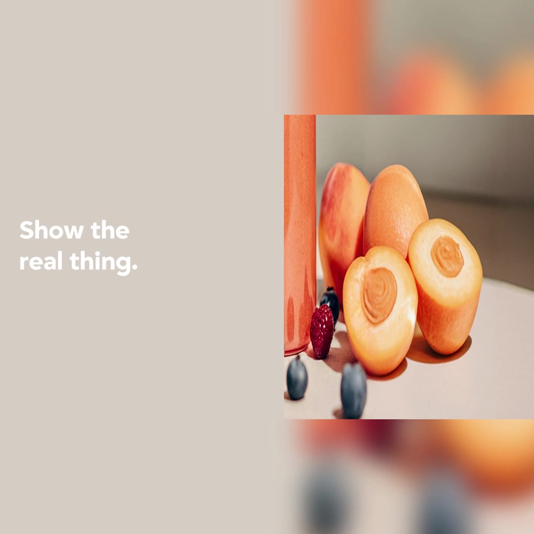 A juice photo beside the words Show the real thing. The page is an example, not a client.