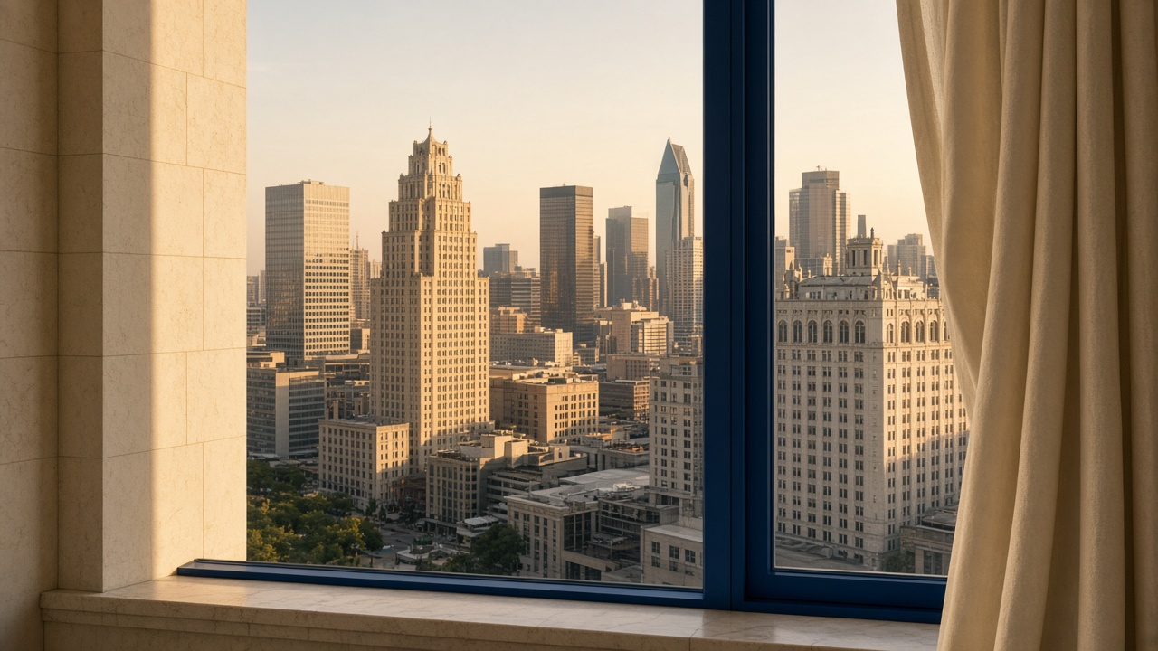 Dallas window with navy wash