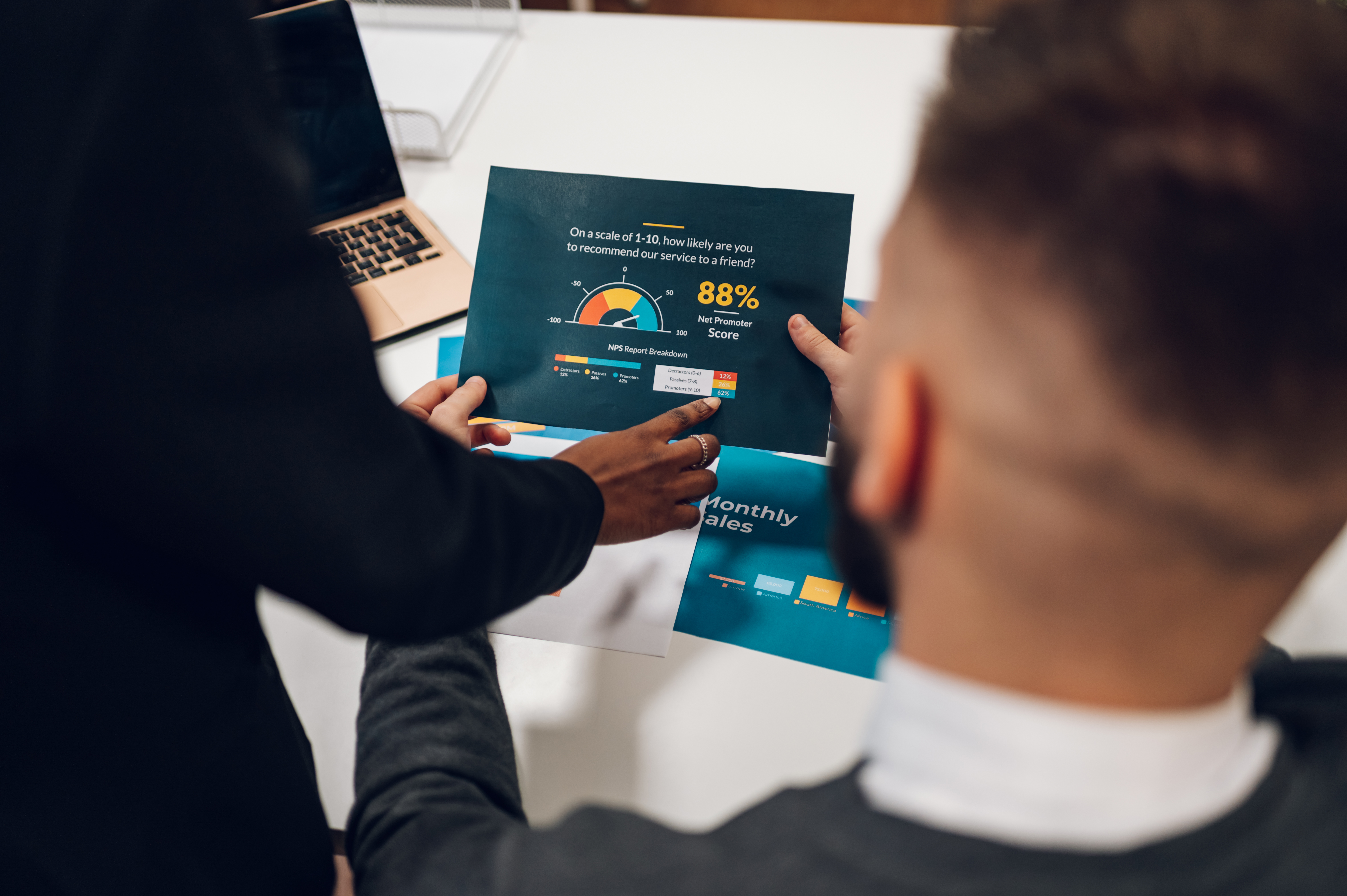 Business colleagues analyzing marketing strategy and digital performance data